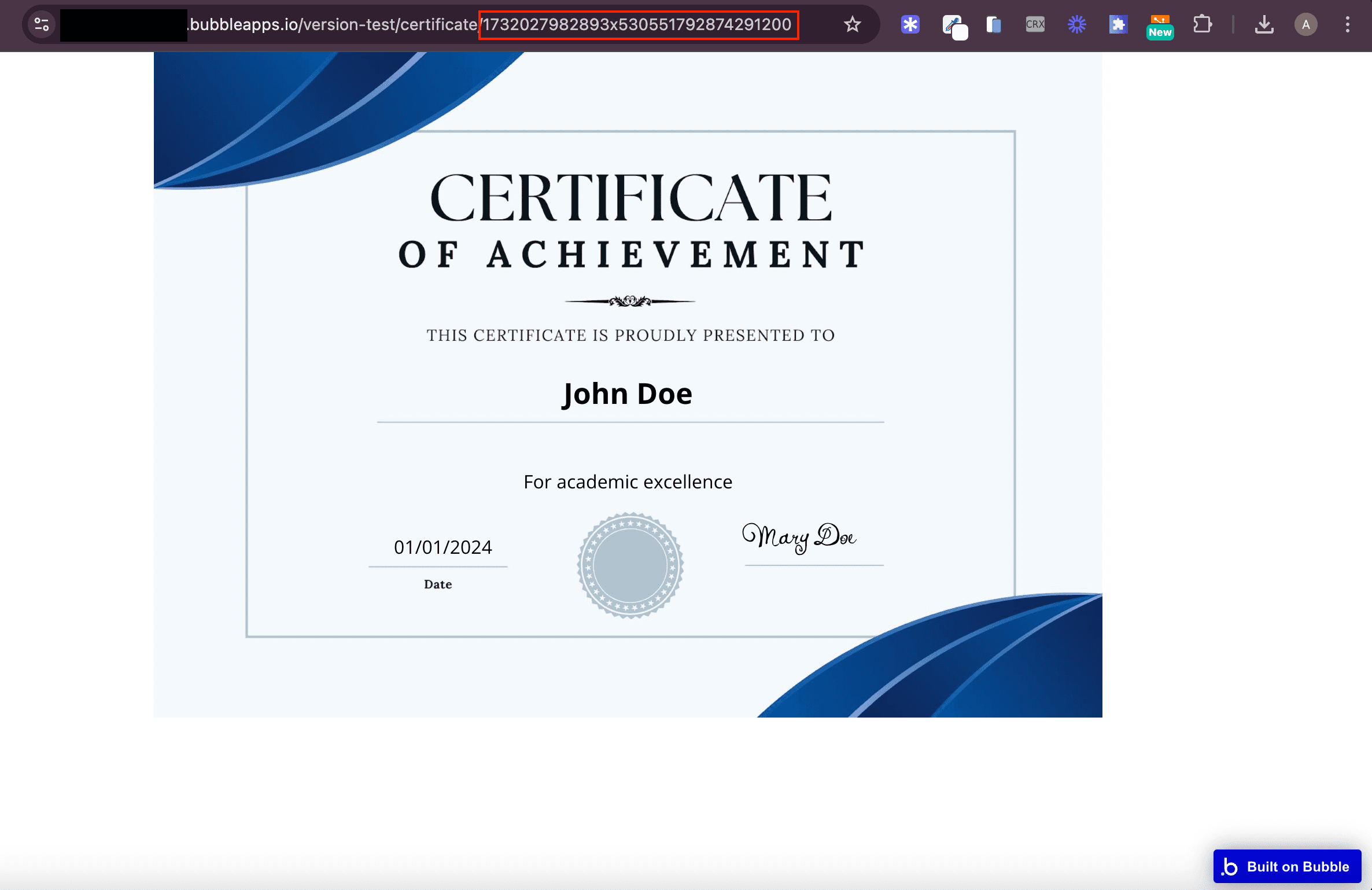 Populating certificate data from page URL