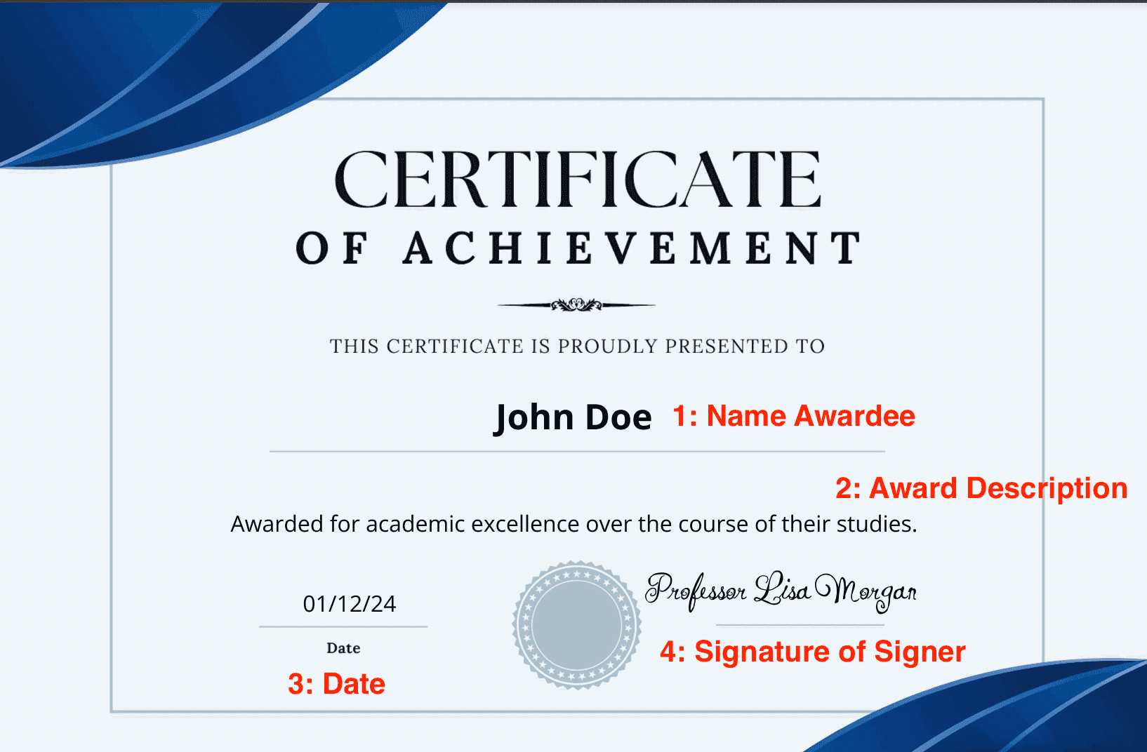 Certificate with mapped fields