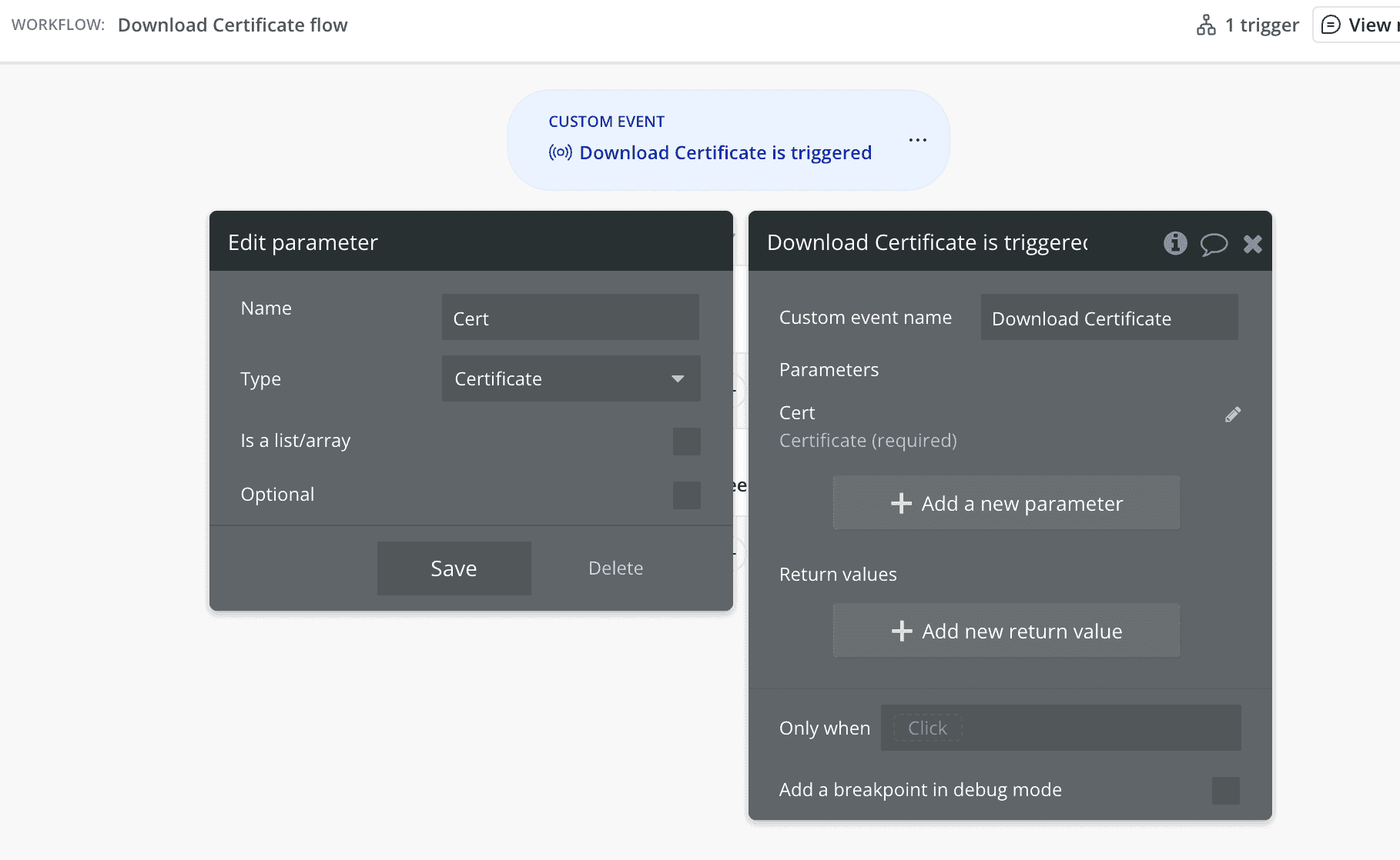 Download certificate - custom link