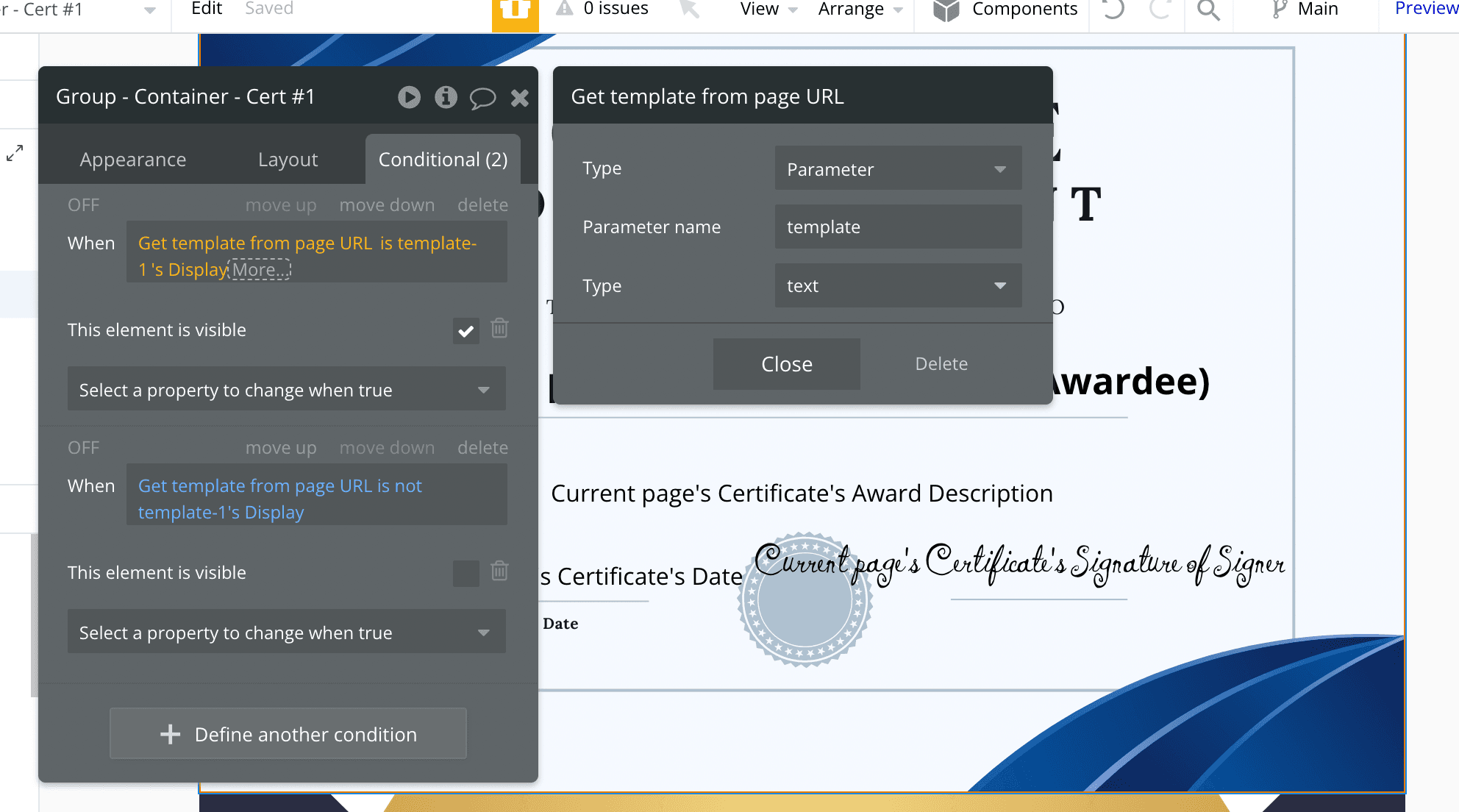 Conditions based on page URL