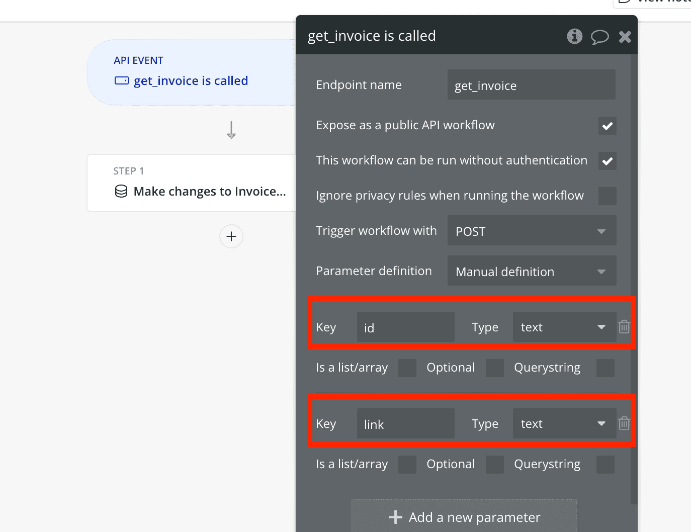 Get invoice API workflow